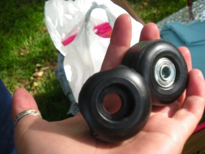 Melted and deformed skateboard wheels. Chrystal Lin, 2010